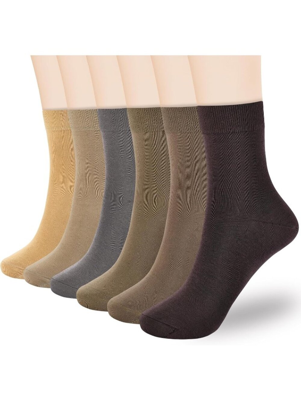 🧦Women's Brown Tan 6 Pairs Thin Above Ankle Socks Cotton Crew Socks